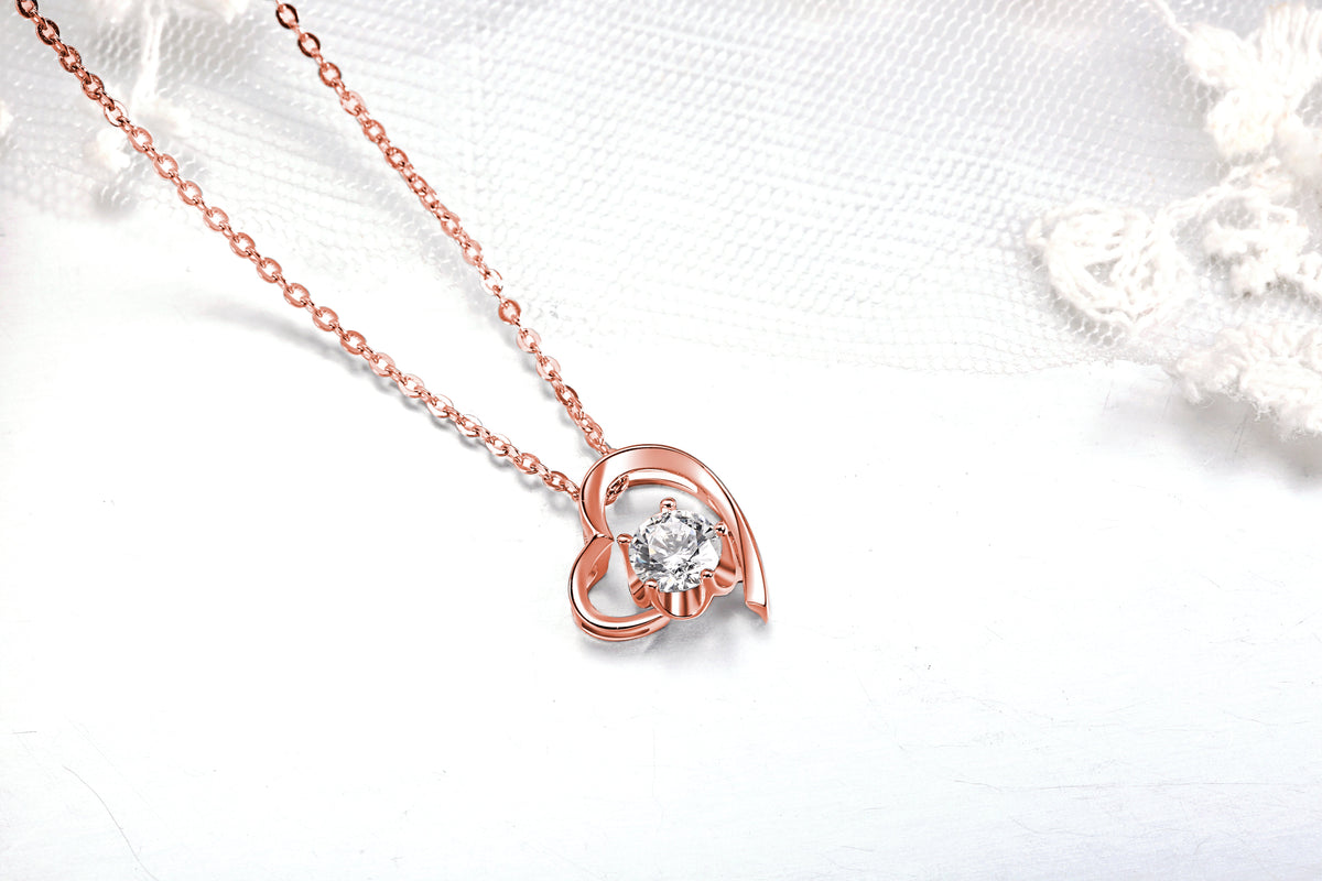 Esberry Forever Love ハートネックレスジュエリー 18Kホワイトゴールド/ローズゴールドメッキ 925スターリングシルバー 誕生石ペンダントネックレス 5Aキュ Esberry Forever Love ハートネックレスジュエリー 18Kホワイト